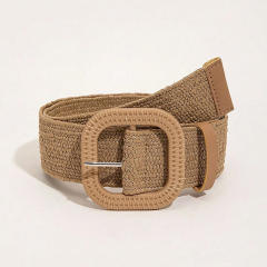 Bohemian Round Buckle PP Straw Belt Women's Dress Shirt Hand-Knitted Belt