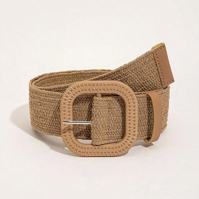 Bohemian Round Buckle PP Straw Belt Women's Dress Shirt Hand-Knitted Belt