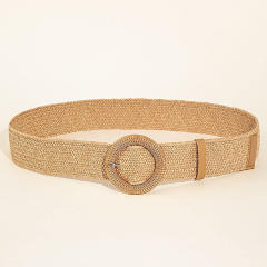 Bohemian Round Buckle PP Straw Belt Women's Dress Shirt Hand-Knitted Belt