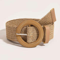 Bohemian Round Buckle PP Straw Belt Women's Dress Shirt Hand-Knitted Belt
