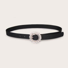 New Style Marquise Glass Diamond Buckle Fashionable Women's Leather Belt