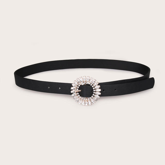 New Style Marquise Glass Diamond Buckle Fashionable Women's Leather Belt