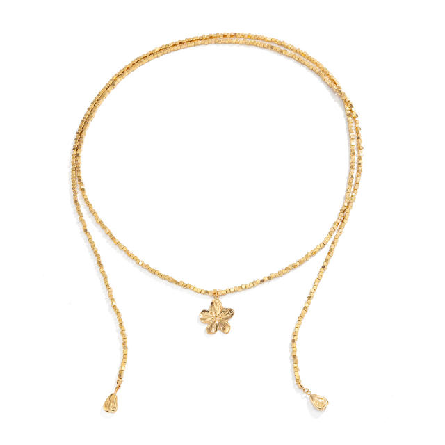 Long Flower Pendant Beaded Necklace Ins Square Beads Sun Y-Shaped Necklace Jewelry for Women