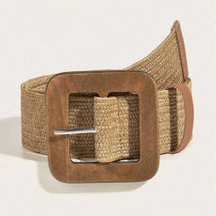 4.5cm square wood buckle + dark khaki belt