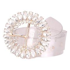 New Style Marquise Glass Diamond Buckle Fashionable Women's Leather Belt