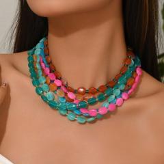 Boho colorful oval bead necklace for women
