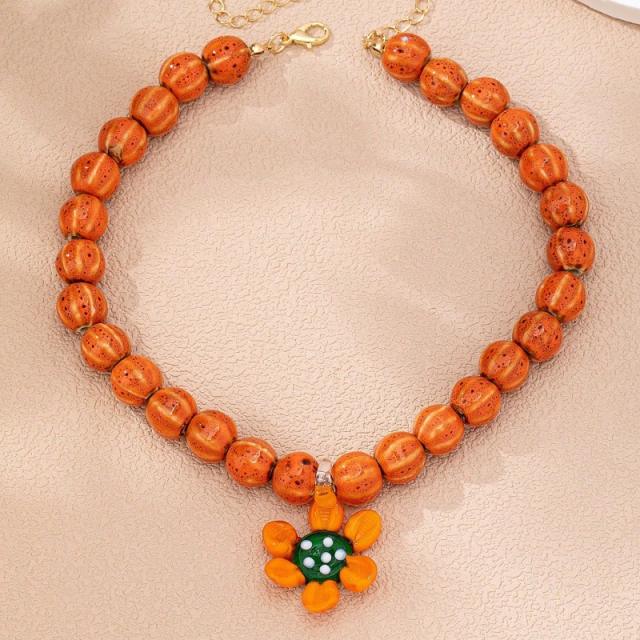 Summer ocean beach style colorful bead flower pendant necklace for women