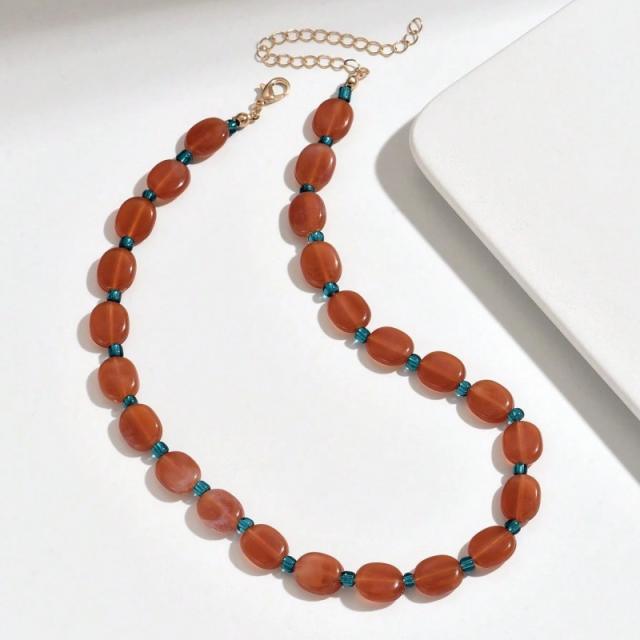 Boho colorful oval bead necklace for women