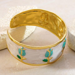 Hot sale enamel tulip flower stainless steel bangle bracelet