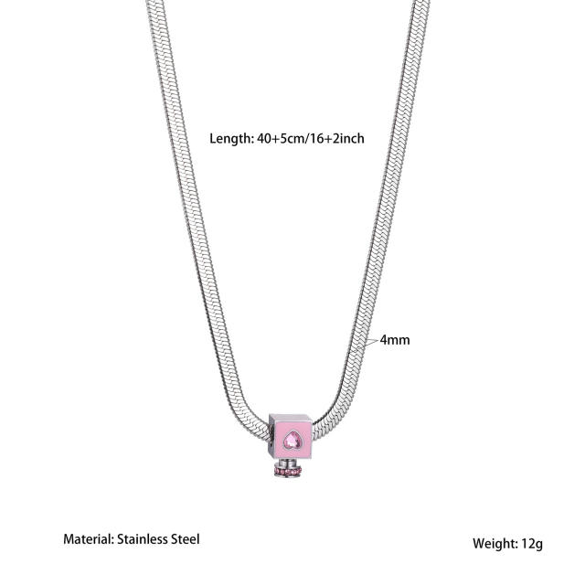 Personalized Stainless Steel necklace with Heart-Shaped Square pendant