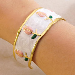 Hot sale enamel tulip flower stainless steel bangle bracelet