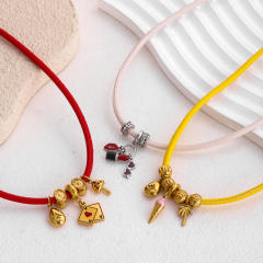 Colorful Leather Cord Beaded Necklace Fun Stainless Steel Poker Lipstick Pendant Stylish necklace