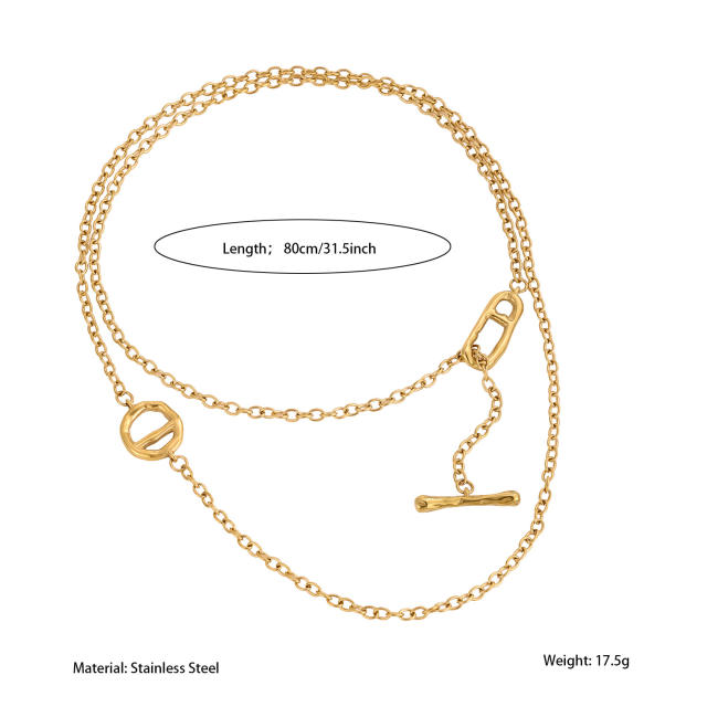 Stylish and Unique Gold Silver Two-Tone Stainless Steel Necklace with Irregular Clasps