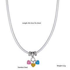 Stainless Steel Beaded Necklace with Colorful Leather Cord and Mom Heart Pendant