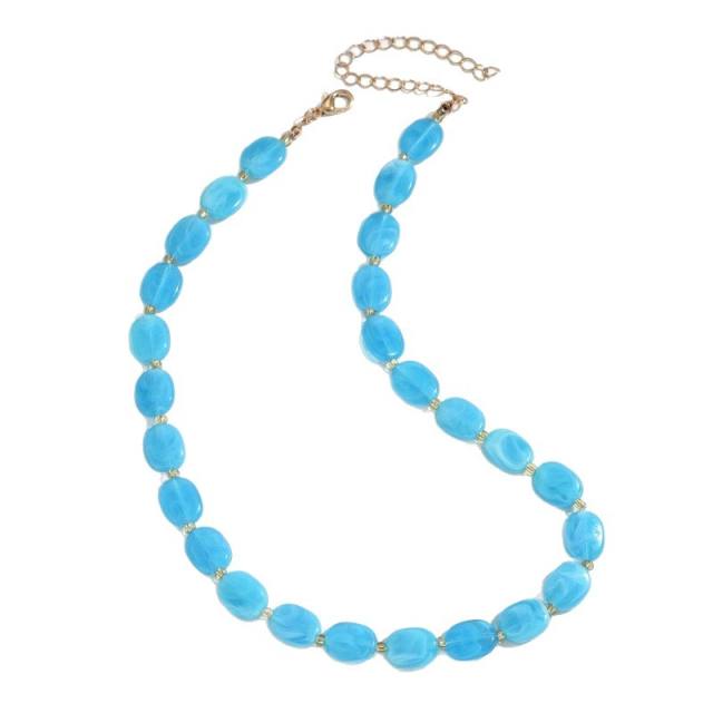 Boho colorful oval bead necklace for women