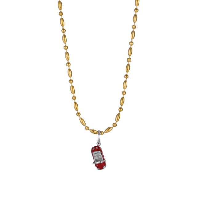 Retro Style Oil-Drip Colorful Car Bead Stainless Steel Necklace