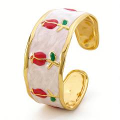 Hot sale enamel tulip flower stainless steel bangle bracelet