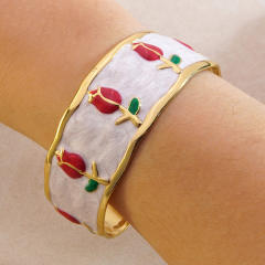 Hot sale enamel tulip flower stainless steel bangle bracelet