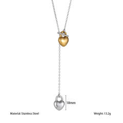 Stainless Steel necklace Two-Tone Heart Lock Necklace dainty chain necklace for women