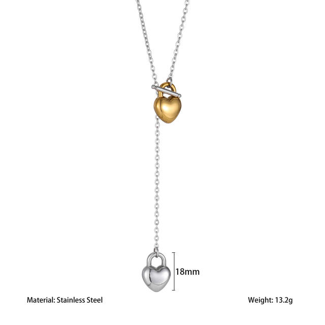 Stainless Steel necklace Two-Tone Heart Lock Necklace dainty chain necklace for women