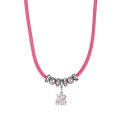 Stainless Steel Beaded Necklace with Colorful Leather Cord and Mom Heart Pendant