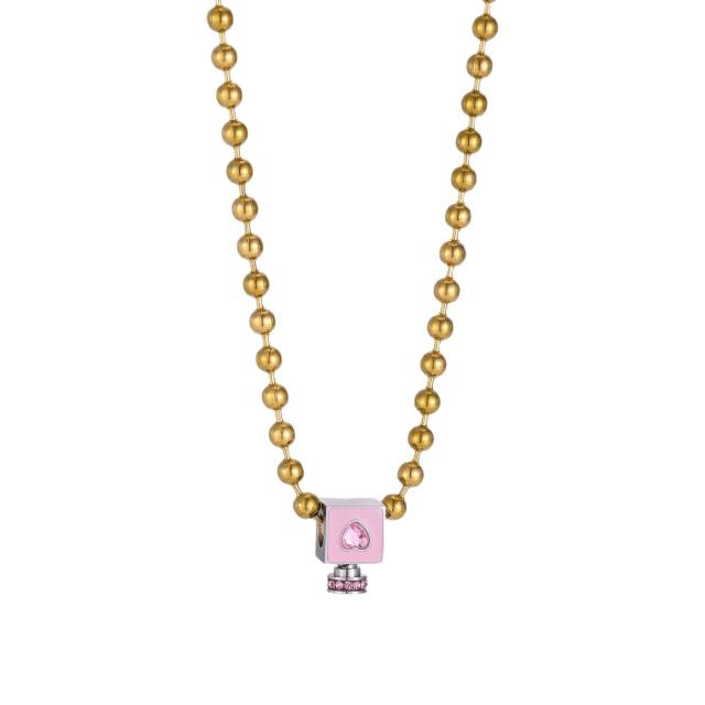 Personalized Stainless Steel necklace with Heart-Shaped Square pendant