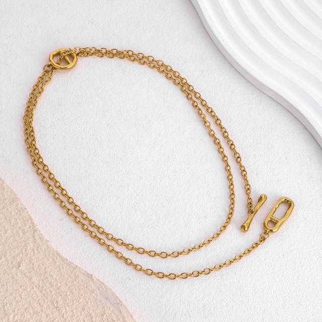 Stylish and Unique Gold Silver Two-Tone Stainless Steel Necklace with Irregular Clasps