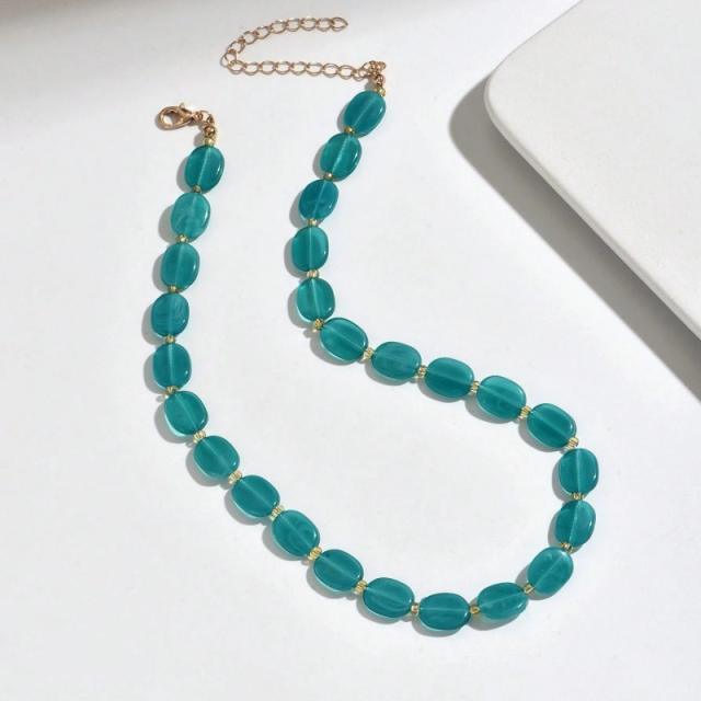 Boho colorful oval bead necklace for women