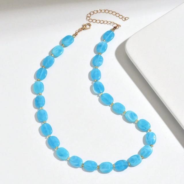 Boho colorful oval bead necklace for women