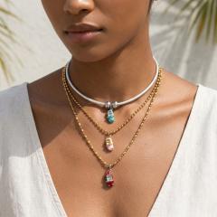 Retro Style Oil-Drip Colorful Car Bead Stainless Steel Necklace