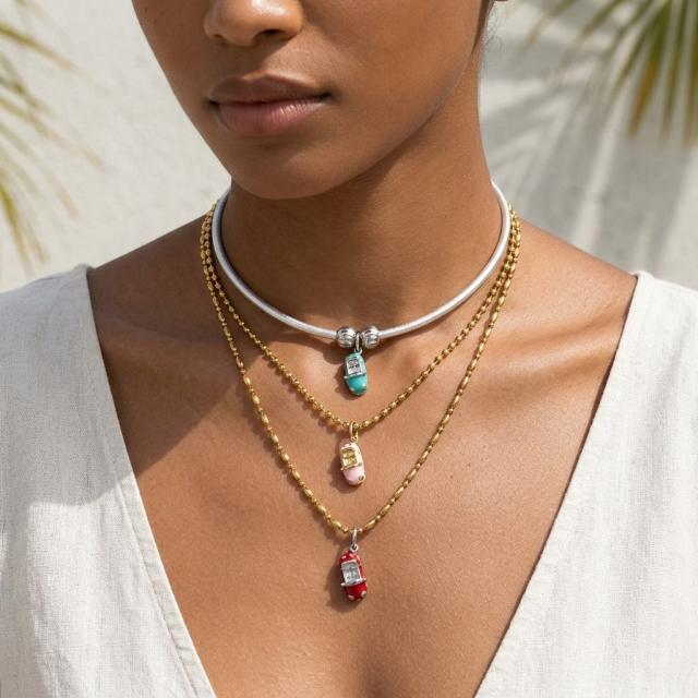 Retro Style Oil-Drip Colorful Car Bead Stainless Steel Necklace