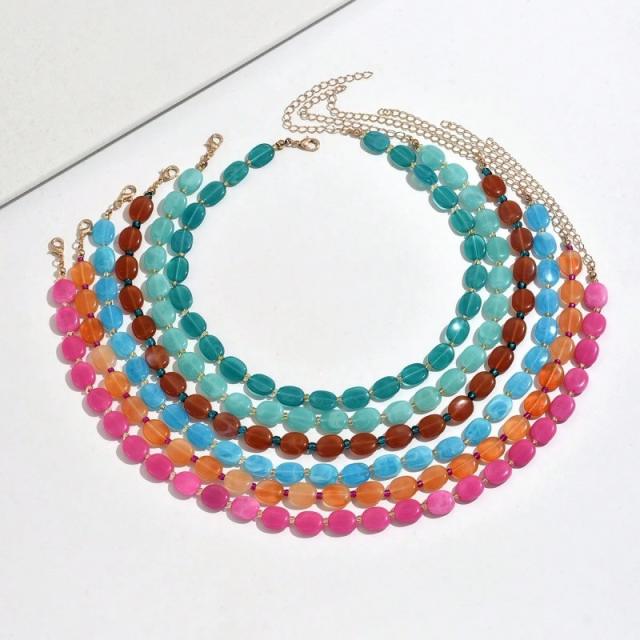 Boho colorful oval bead necklace for women