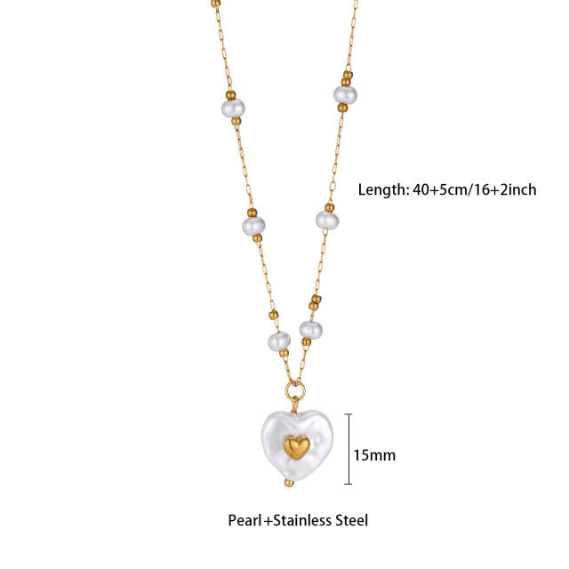 Stainless Steel Pearl Necklace with Irregular Baroque Pearl Pendant