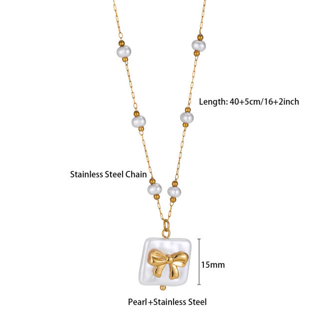 Stainless Steel Pearl Necklace with Irregular Baroque Pearl Pendant