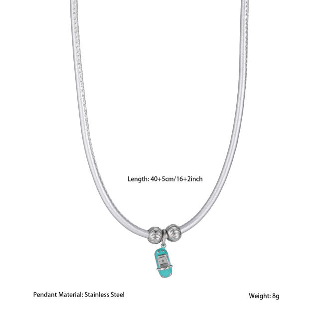 Retro Style Oil-Drip Colorful Car Bead Stainless Steel Necklace