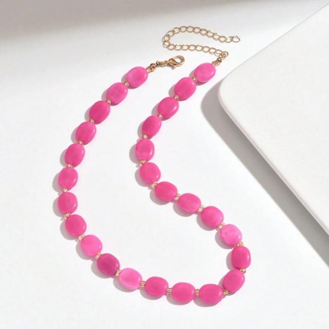 Boho colorful oval bead necklace for women