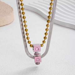 Personalized Stainless Steel necklace with Heart-Shaped Square pendant