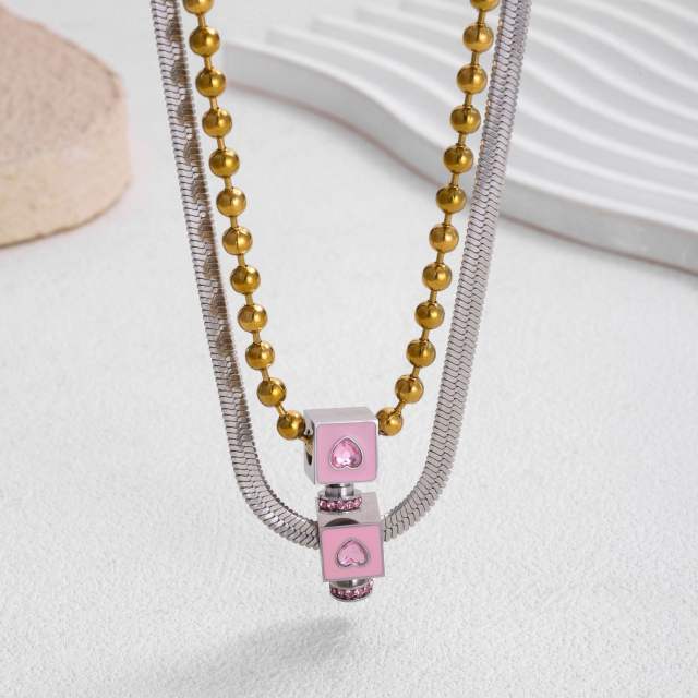Personalized Stainless Steel necklace with Heart-Shaped Square pendant