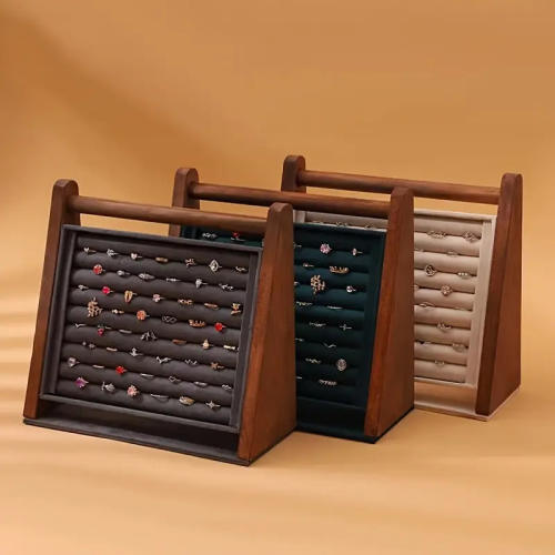 Wood grain three-dimensional flannel necklace ring display rack