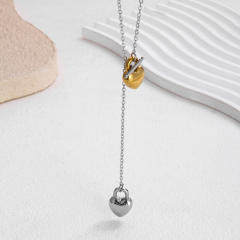 Stainless Steel necklace Two-Tone Heart Lock Necklace dainty chain necklace for women
