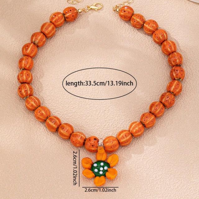 Summer ocean beach style colorful bead flower pendant necklace for women