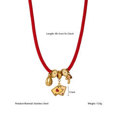 Colorful Leather Cord Beaded Necklace Fun Stainless Steel Poker Lipstick Pendant Stylish necklace