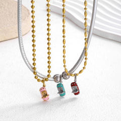 Retro Style Oil-Drip Colorful Car Bead Stainless Steel Necklace