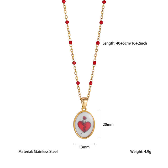 Sweet Style Stainless Steel necklace Colorful Seed Bead Chain with Oil-Drip Dried Flower Pendant
