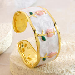 Hot sale enamel tulip flower stainless steel bangle bracelet