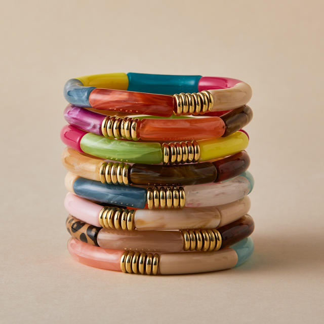 Hot-Selling Personalized Curved Bamboo Tube Multi-Color Colorful Bracelets arcylic bangle