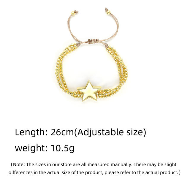 Ins Personalized Ethnic Style Cross Stacked Beaded 18K Copper Plated Real Gold Bead Bracelet for Men Women