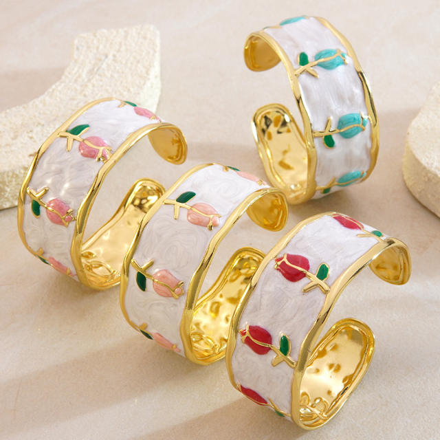 Hot sale enamel tulip flower stainless steel bangle bracelet