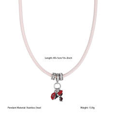 Colorful Leather Cord Beaded Necklace Fun Stainless Steel Poker Lipstick Pendant Stylish necklace
