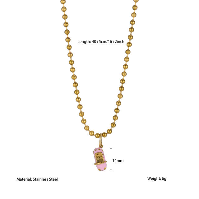 Retro Style Oil-Drip Colorful Car Bead Stainless Steel Necklace